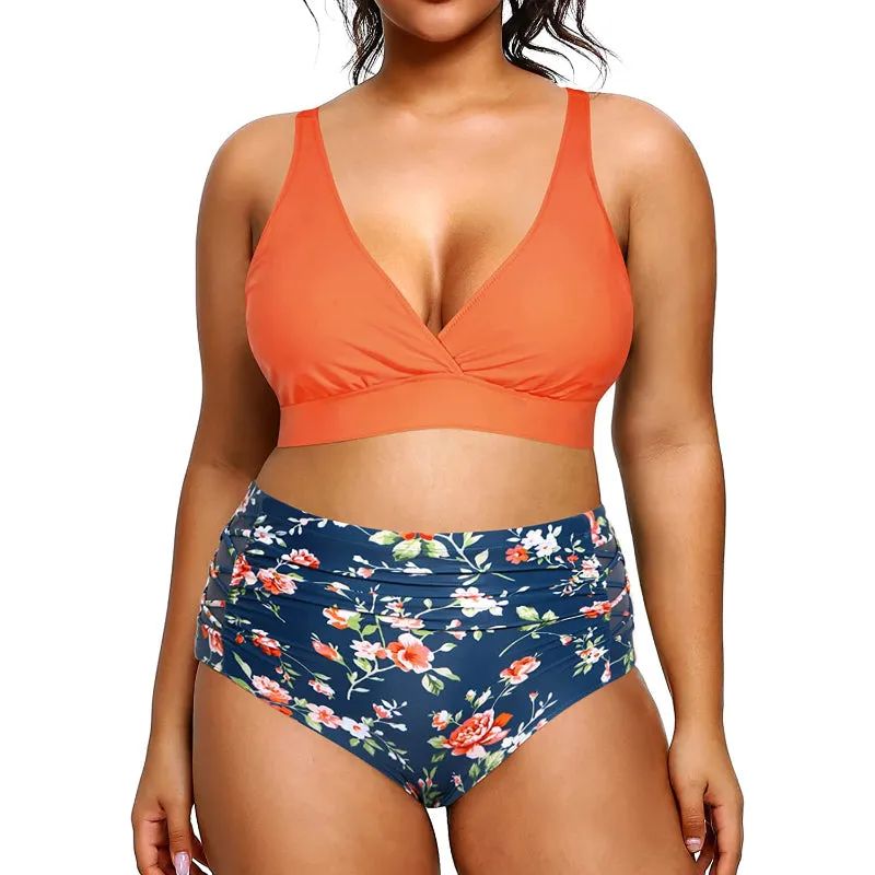 Super Stylish High Waisted Elastic Closure V-Neck Women's Bikini