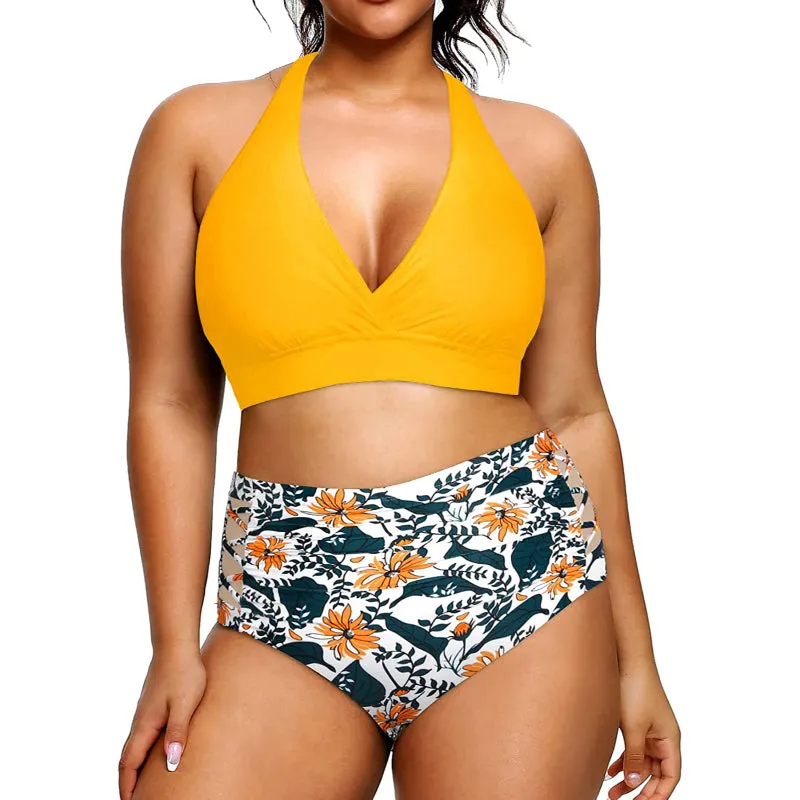 Super Stylish High Waisted Elastic Closure V-Neck Women's Bikini
