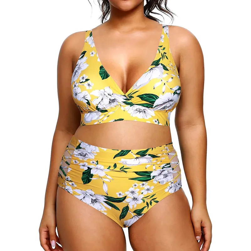Super Stylish High Waisted Elastic Closure V-Neck Women's Bikini
