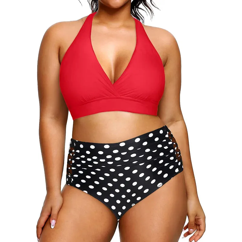 Super Stylish High Waisted Elastic Closure V-Neck Women's Bikini