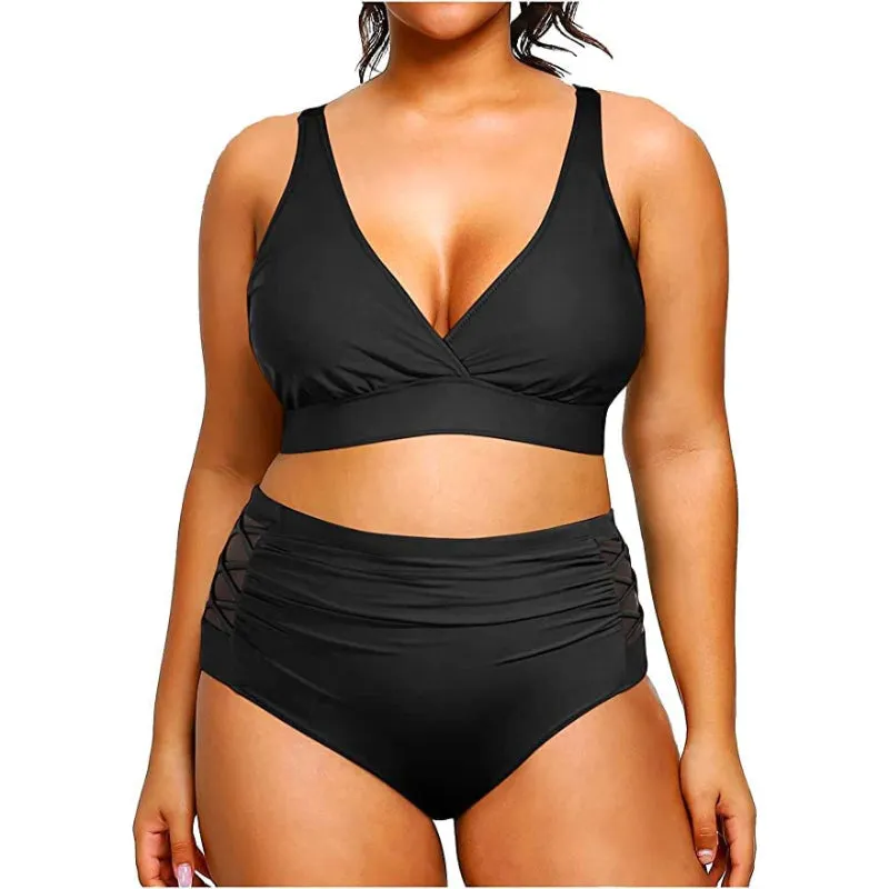 Super Stylish High Waisted Elastic Closure V-Neck Women's Bikini