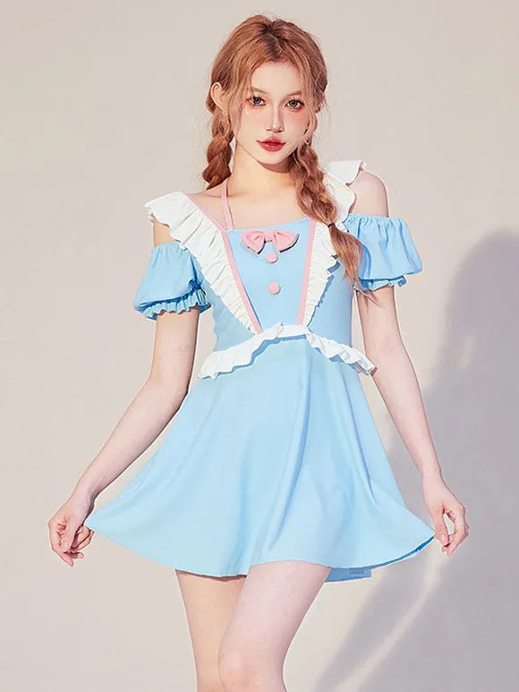Sweet Lolita Outfits Light Sky Blue Bows Ruffles Short Sleeves Jumpsuit