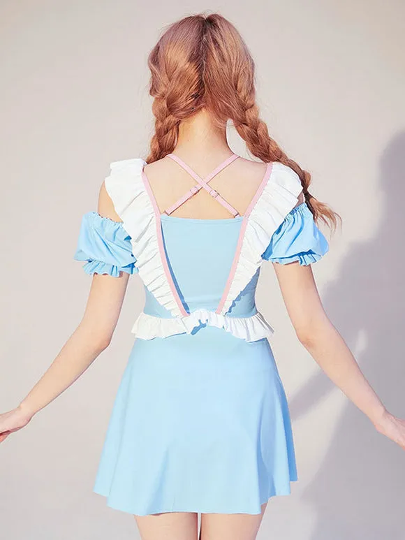 Sweet Lolita Outfits Light Sky Blue Bows Ruffles Short Sleeves Jumpsuit