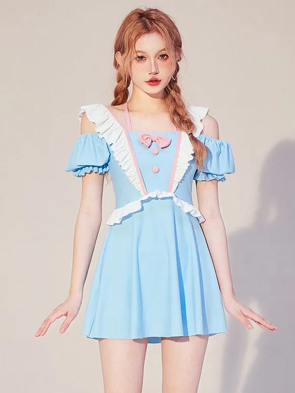 Sweet Lolita Outfits Light Sky Blue Bows Ruffles Short Sleeves Jumpsuit