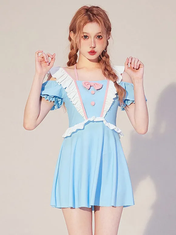 Sweet Lolita Outfits Light Sky Blue Bows Ruffles Short Sleeves Jumpsuit