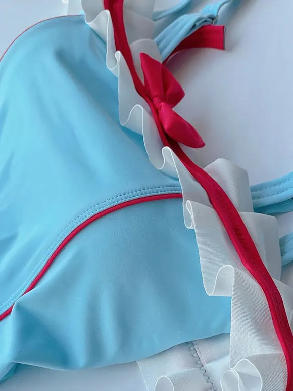 Sweet Lolita Outfits Light Sky Blue Lace Ruffles Sleeveless Jumpsuit