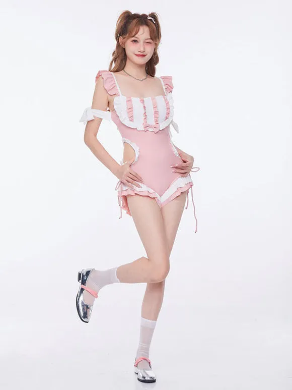 Sweet Lolita Outfits Pink Ruffles Bows Sleeveless Jumpsuit