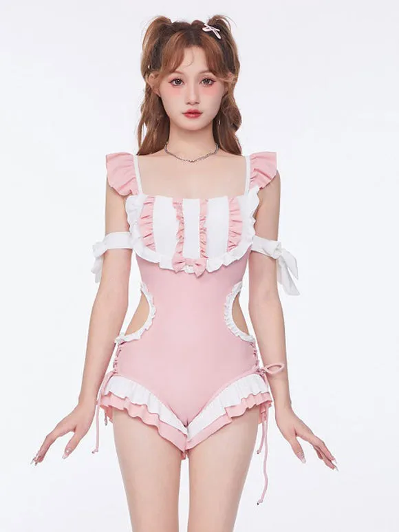 Sweet Lolita Outfits Pink Ruffles Bows Sleeveless Jumpsuit