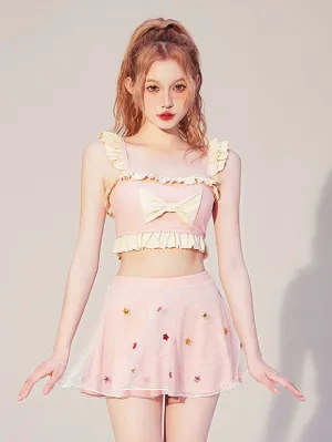 Sweet Lolita Outfits Pink Ruffles Bows Sleeveless Outfits