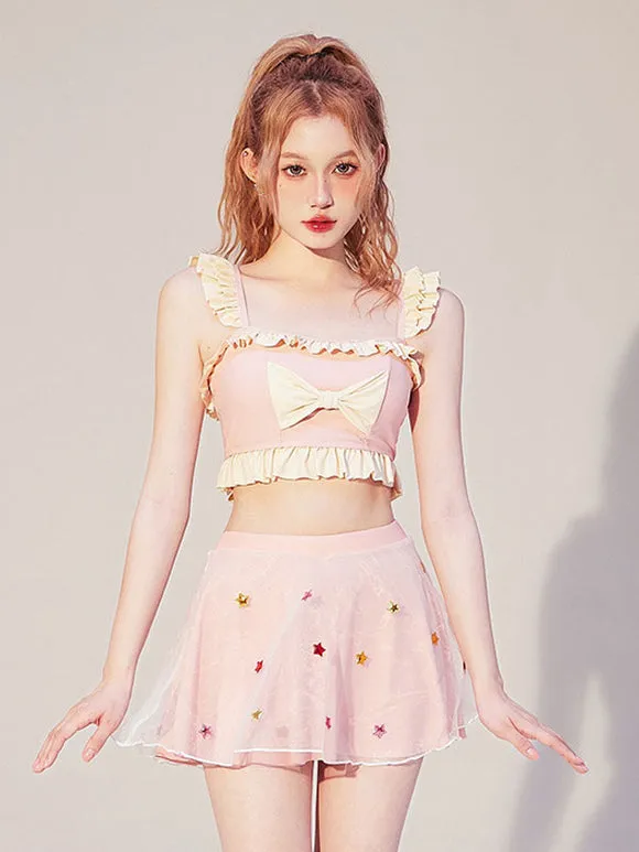 Sweet Lolita Outfits Pink Ruffles Bows Sleeveless Outfits