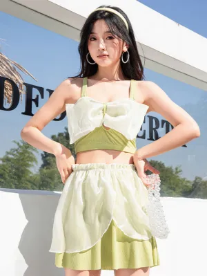 Sweet Lolita Swimsuits Black Bows Ruffles Sleeveless Skirt Top