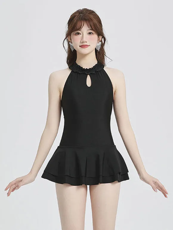 Sweet Lolita Swimsuits Black Ruffles Sleeveless Jumpsuit