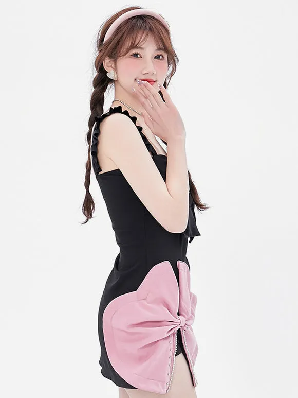 Sweet Lolita Swimsuits Black Ruffles Bows Sleeveless Dress Pants