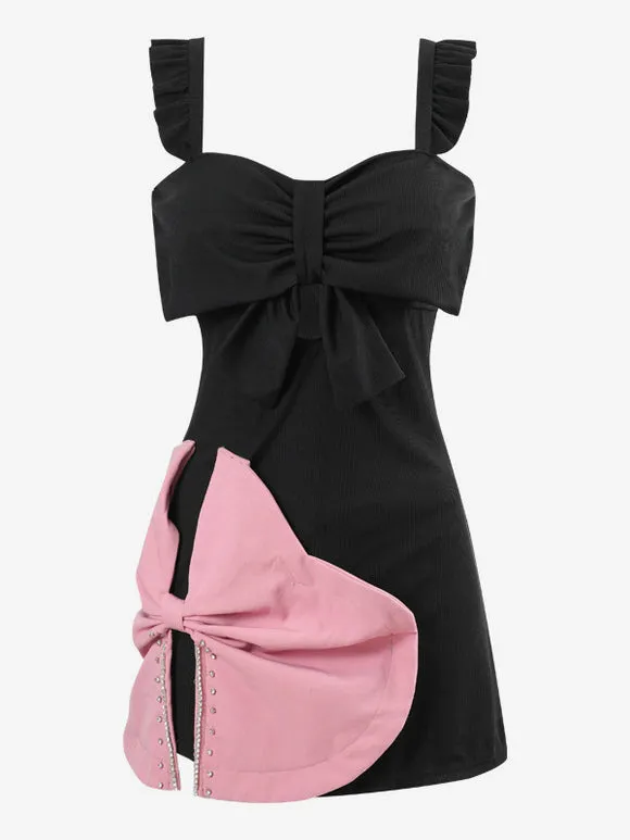 Sweet Lolita Swimsuits Black Ruffles Bows Sleeveless Dress Pants