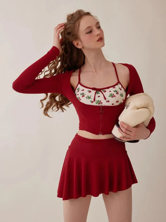 Sweet Lolita Swimsuits Red Floral Print Bows Long Sleeves Overcoat Pants