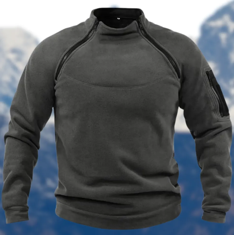 Tactical Fleece Sweater for Men with Zippered Pockets