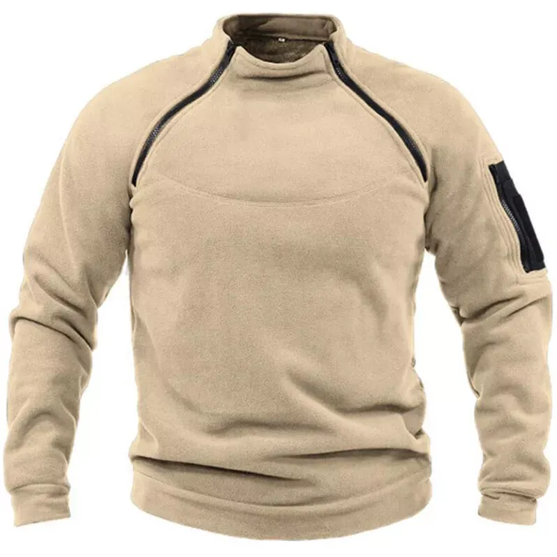 Tactical Fleece Sweater for Men with Zippered Pockets