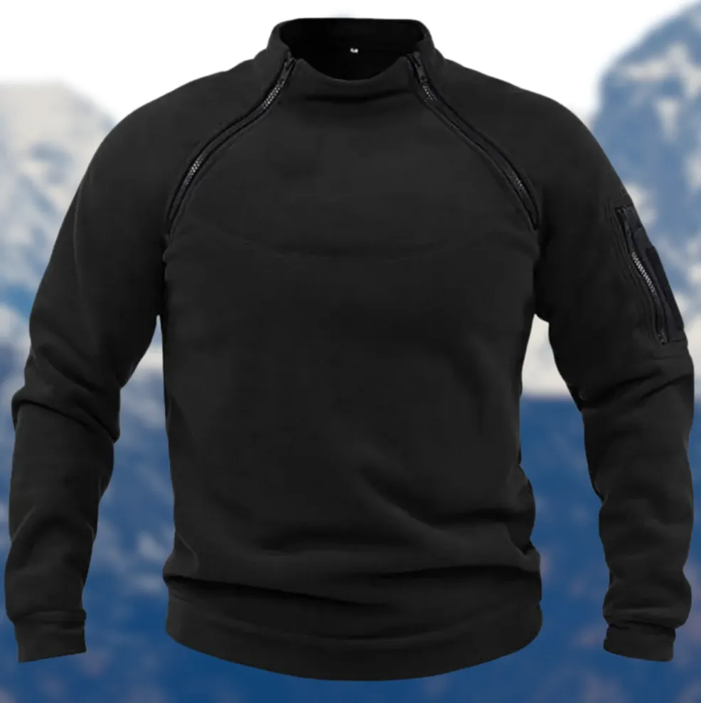 Tactical Fleece Sweater for Men with Zippered Pockets