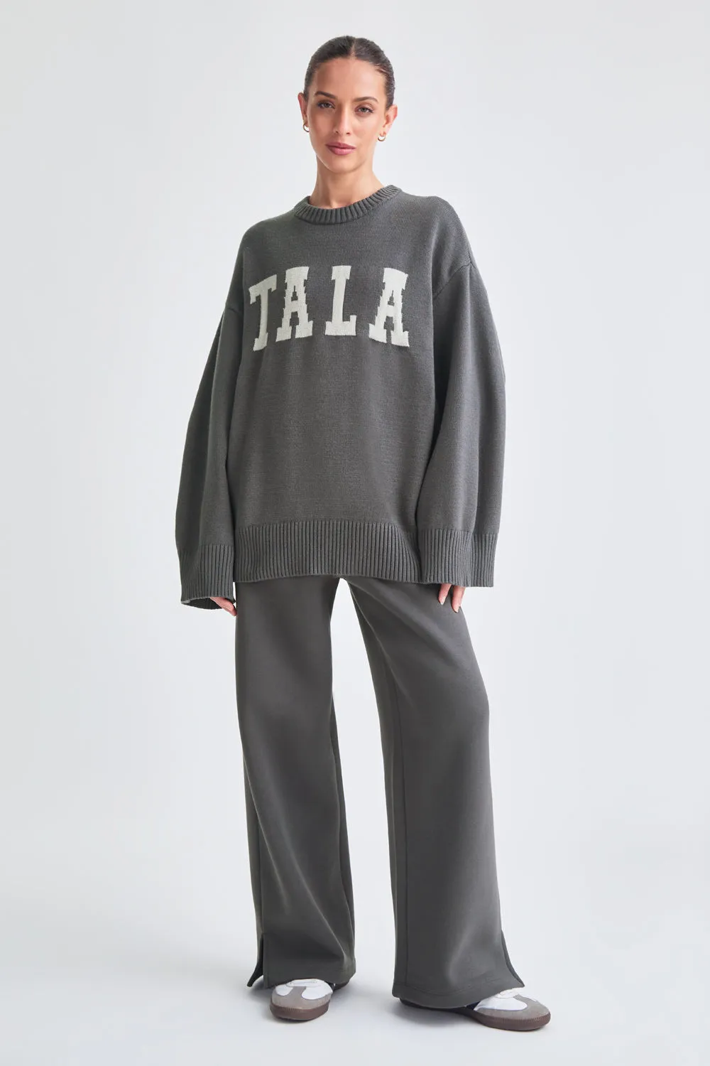TALA LOGO KNIT SWEATER - CHARCOAL AND MILK