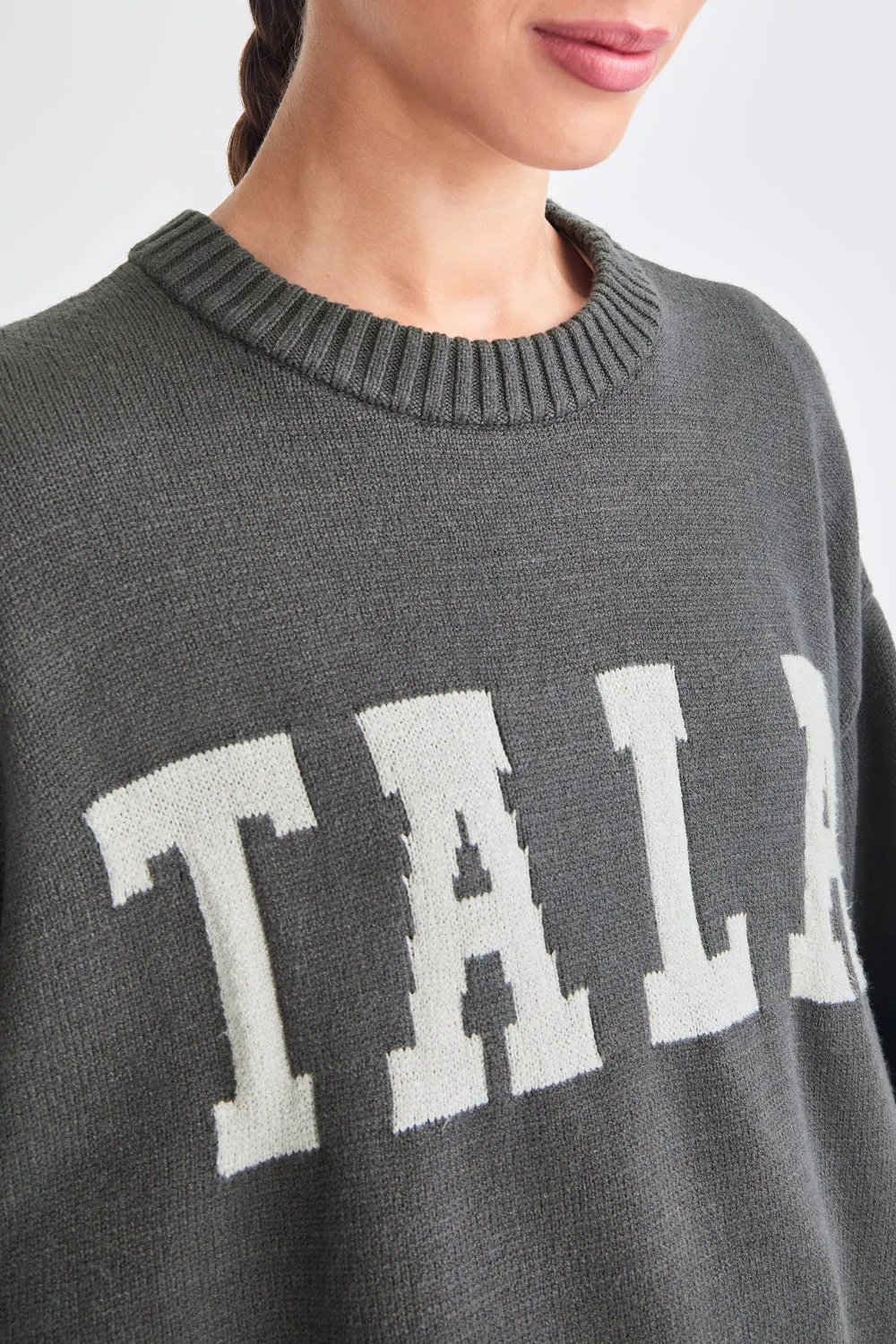 TALA LOGO KNIT SWEATER - CHARCOAL AND MILK