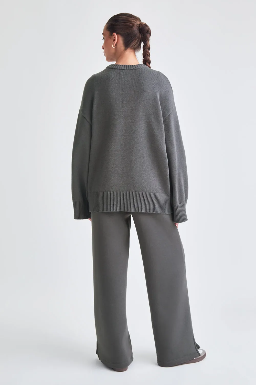 TALA LOGO KNIT SWEATER - CHARCOAL AND MILK
