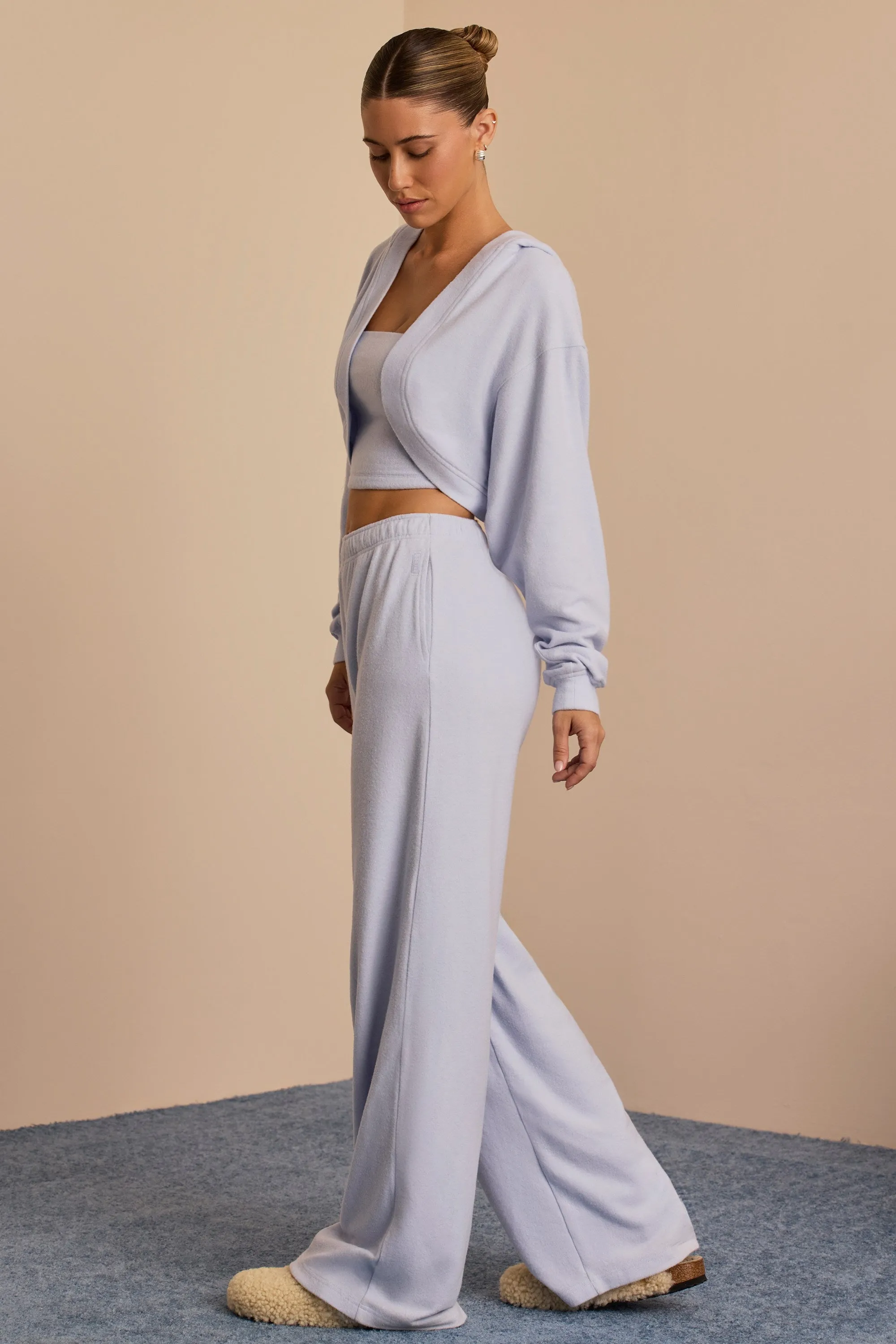 Tall Brushed Jersey Wide-Leg Joggers in Soft Blue