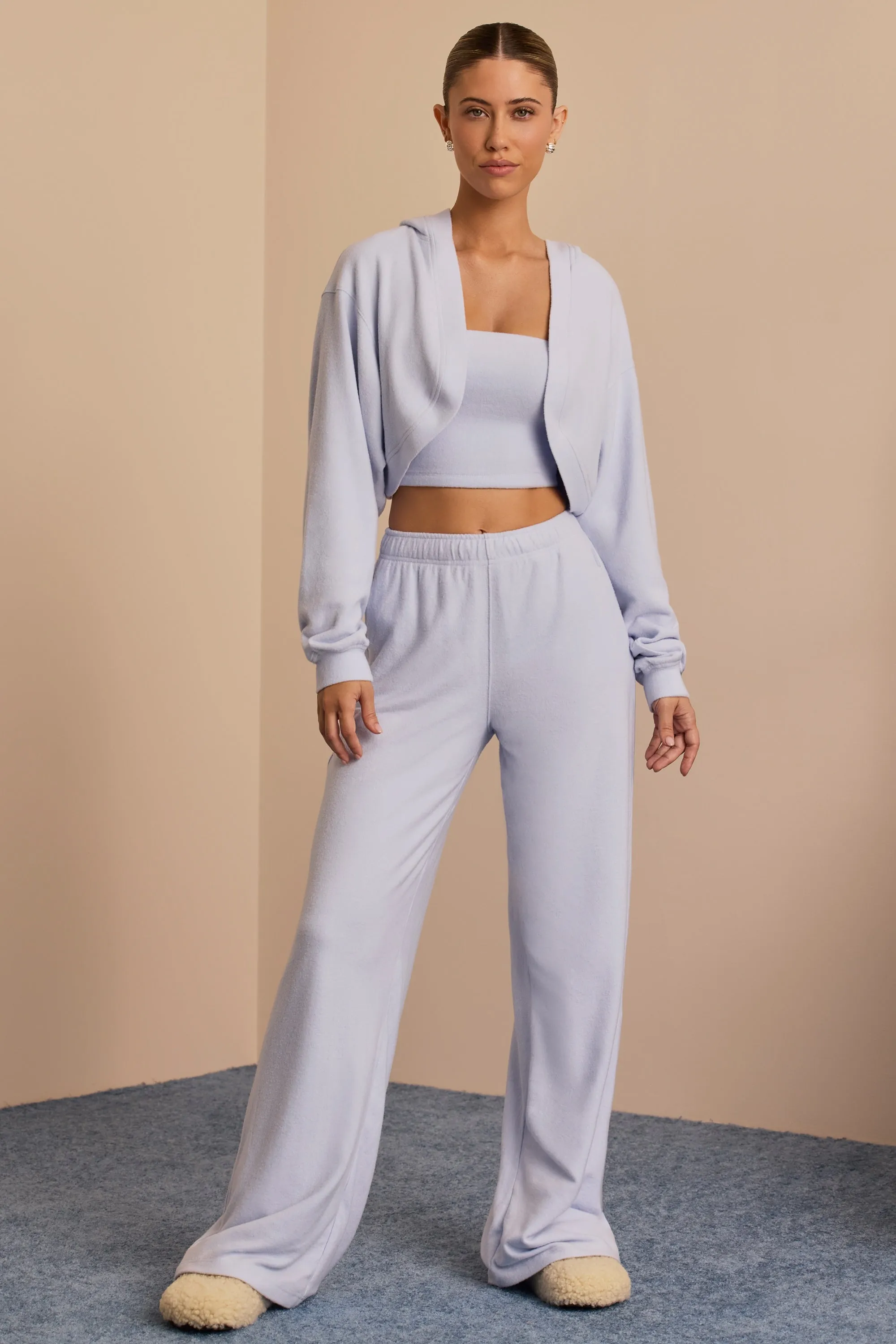 Tall Brushed Jersey Wide-Leg Joggers in Soft Blue