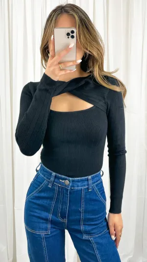 TAMIA KNIT TOP - BLACK