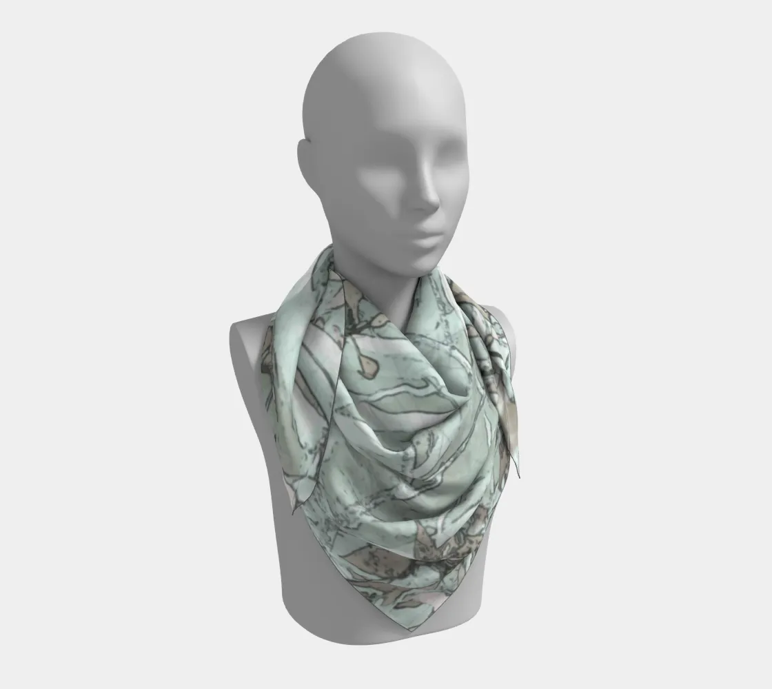 Tangle of twigs in green and griege square scarf
