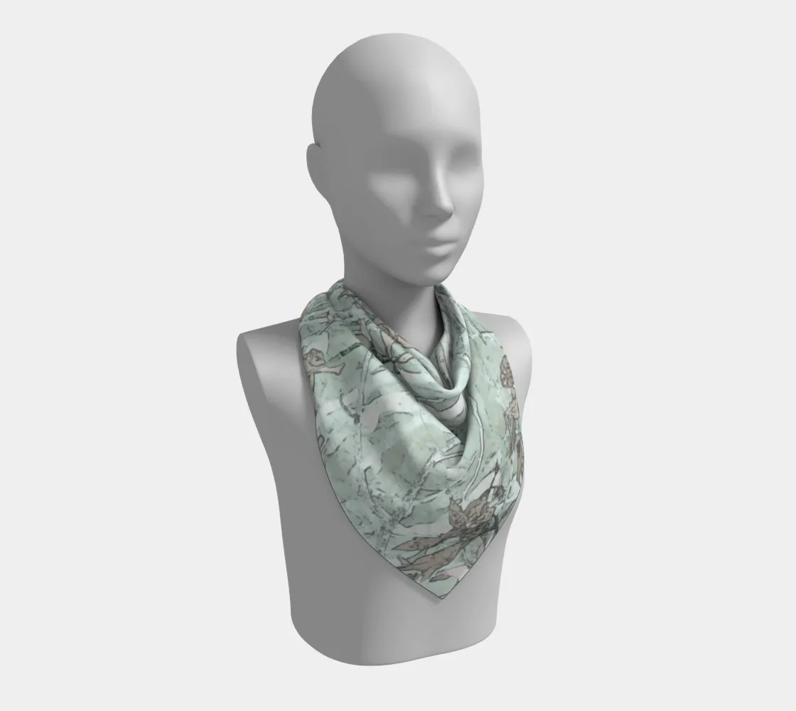 Tangle of twigs in green and griege square scarf