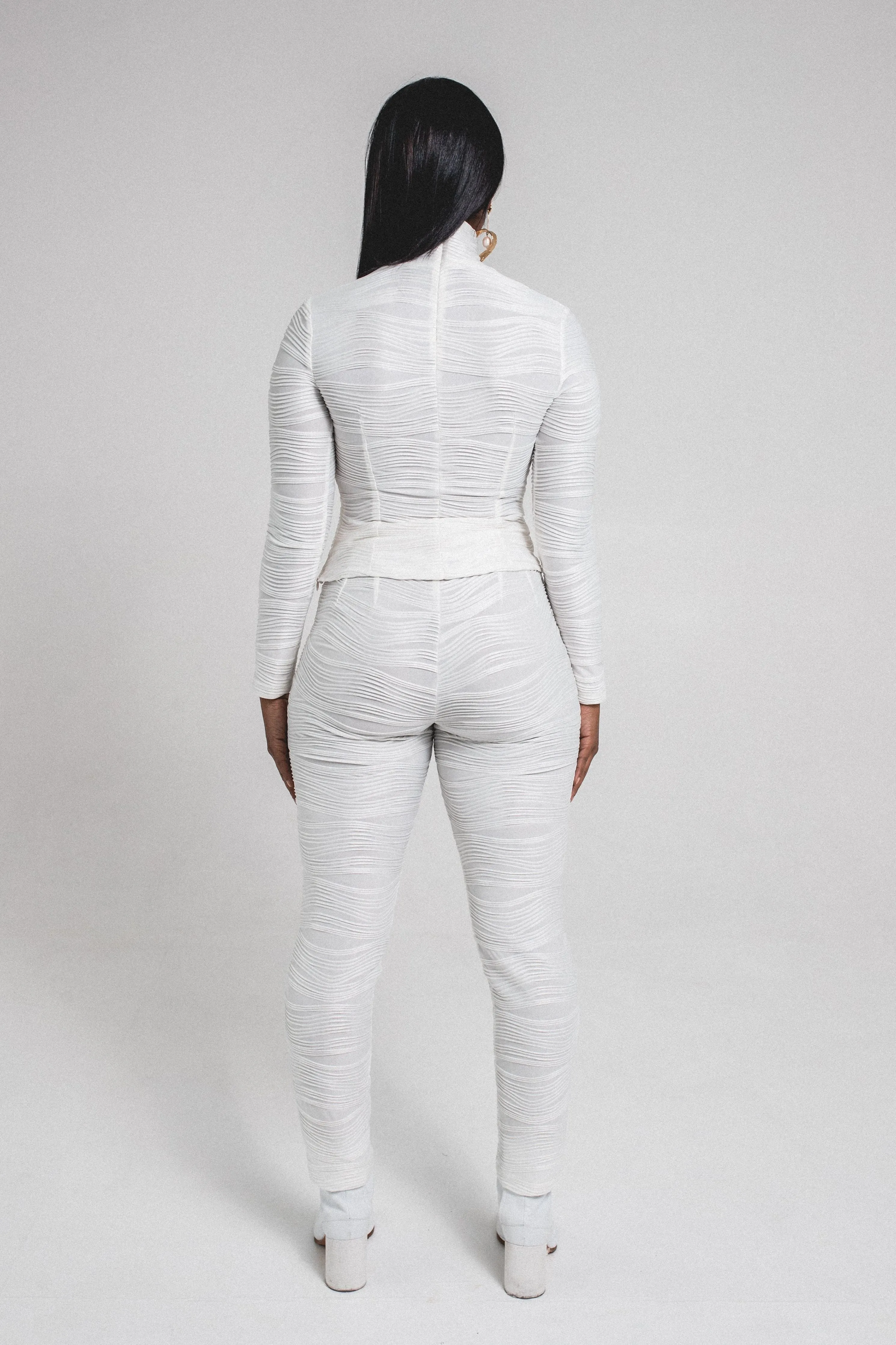 Textured Side Zip Pants | White