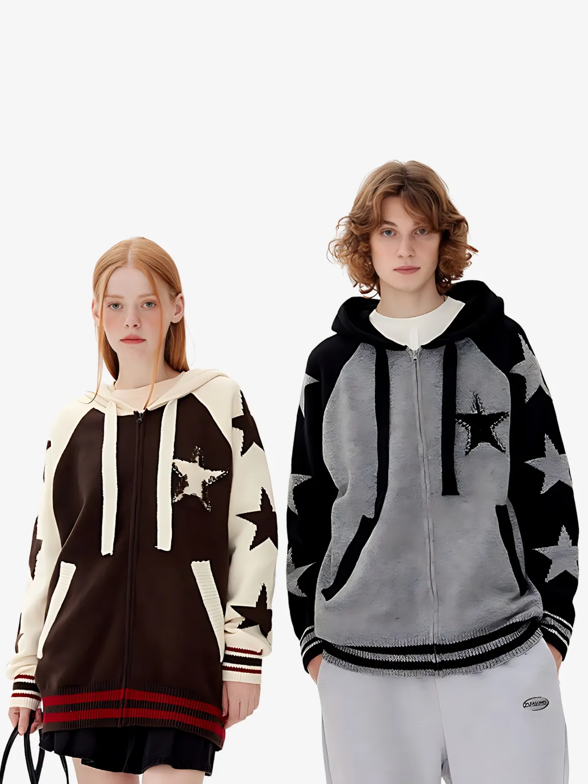 TEXTURED STAR PATTERNED ZIP UP HOODIE