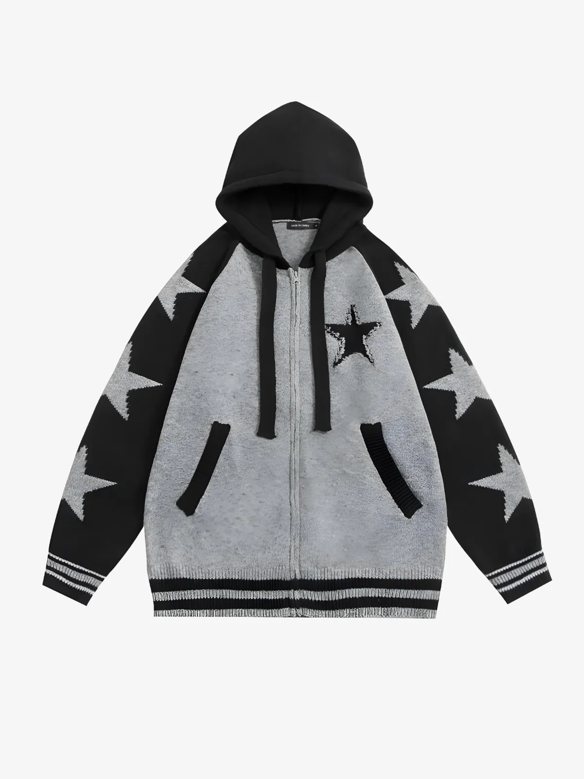 TEXTURED STAR PATTERNED ZIP UP HOODIE