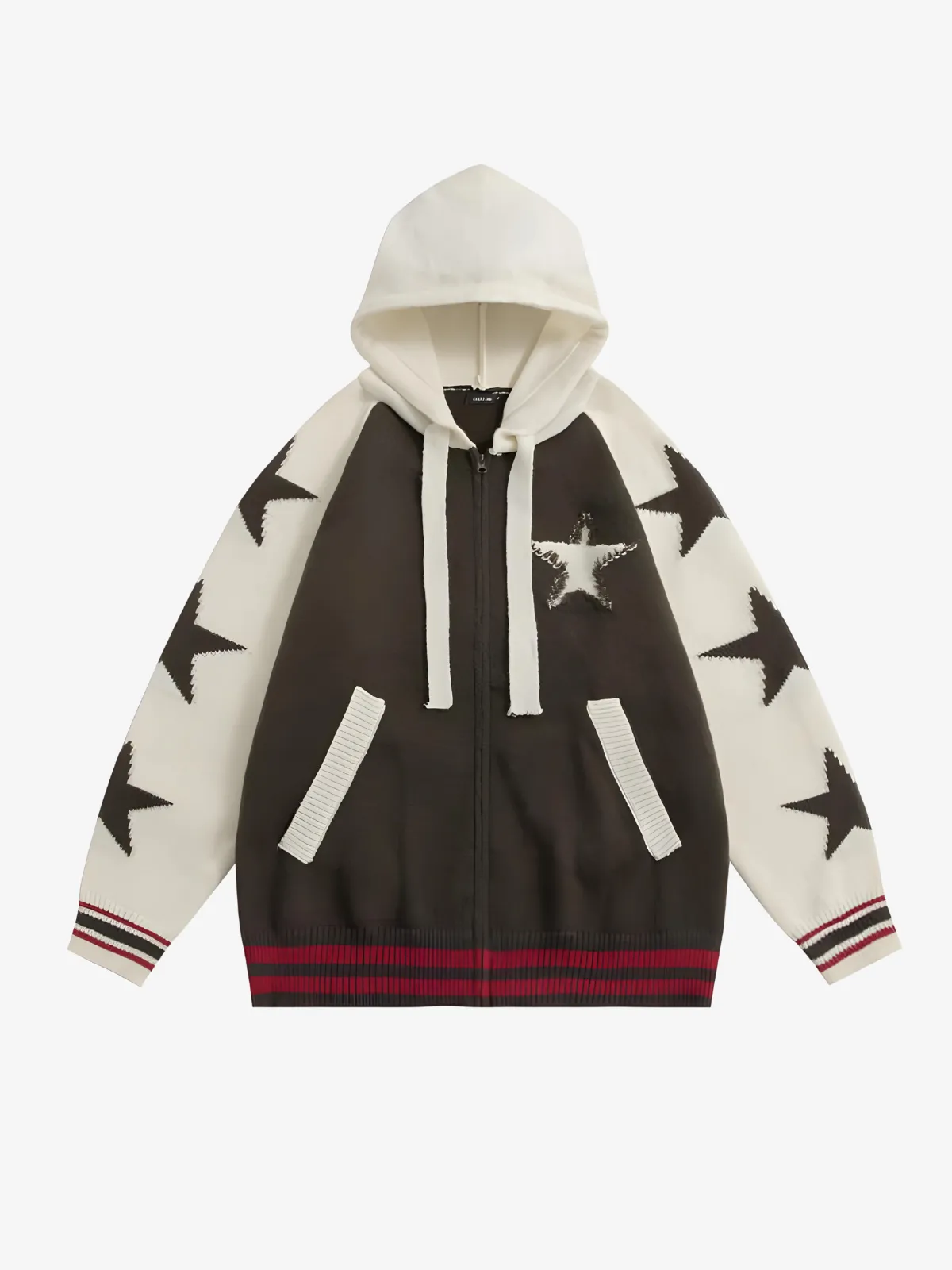 TEXTURED STAR PATTERNED ZIP UP HOODIE