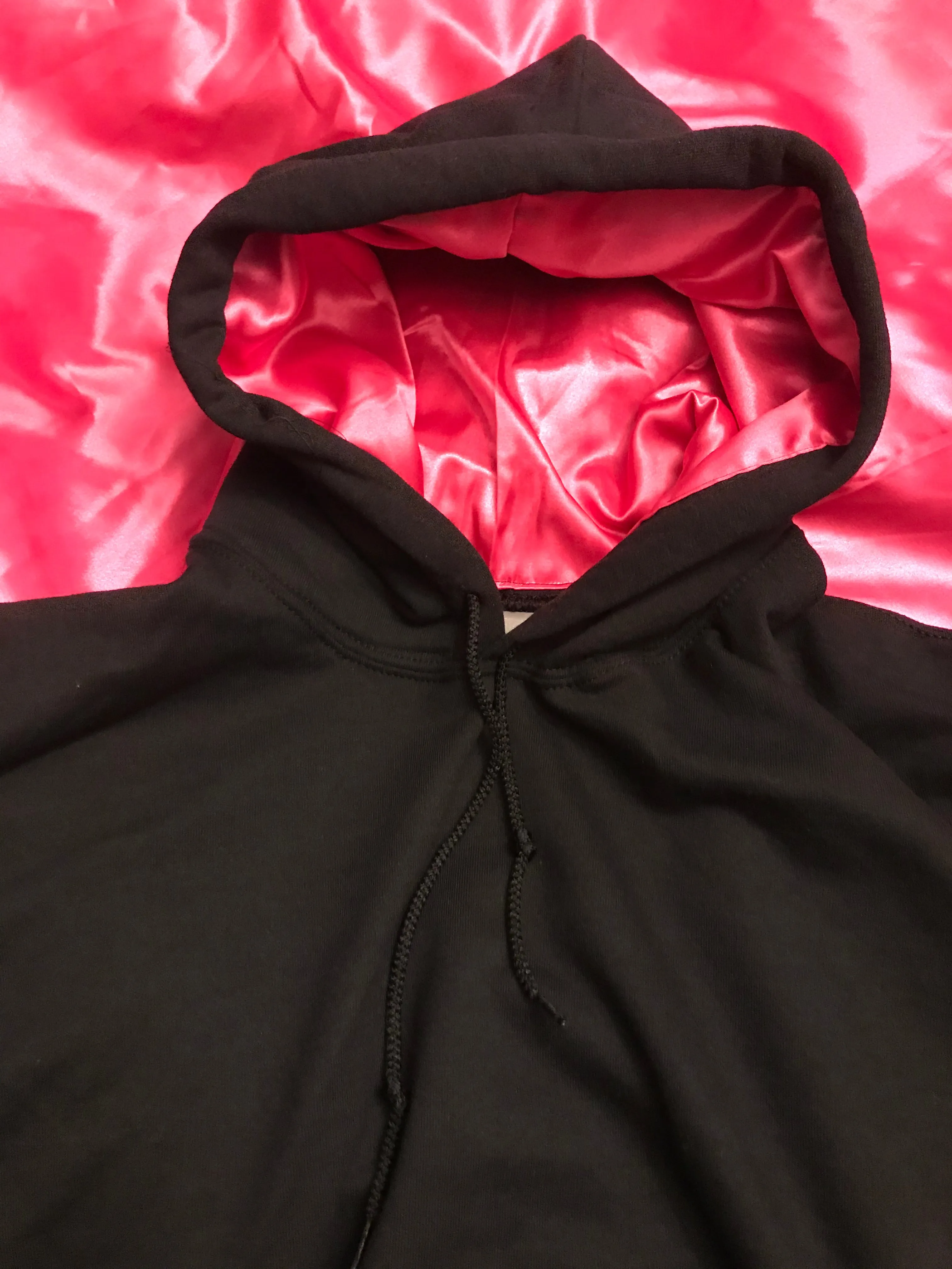 The Classic Collection : PINK AND BLACK FRIDAY SATIN HOODIE