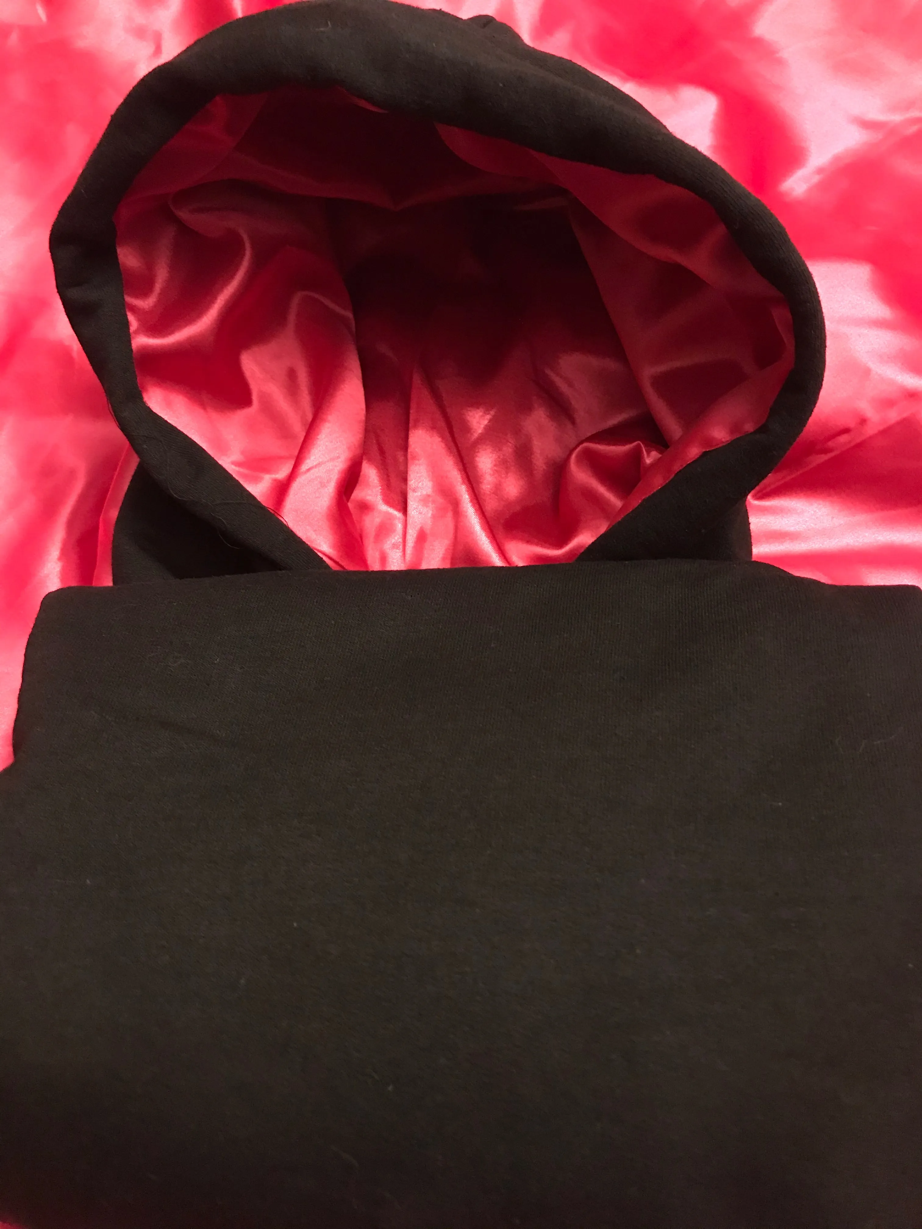 The Classic Collection : PINK AND BLACK FRIDAY SATIN HOODIE