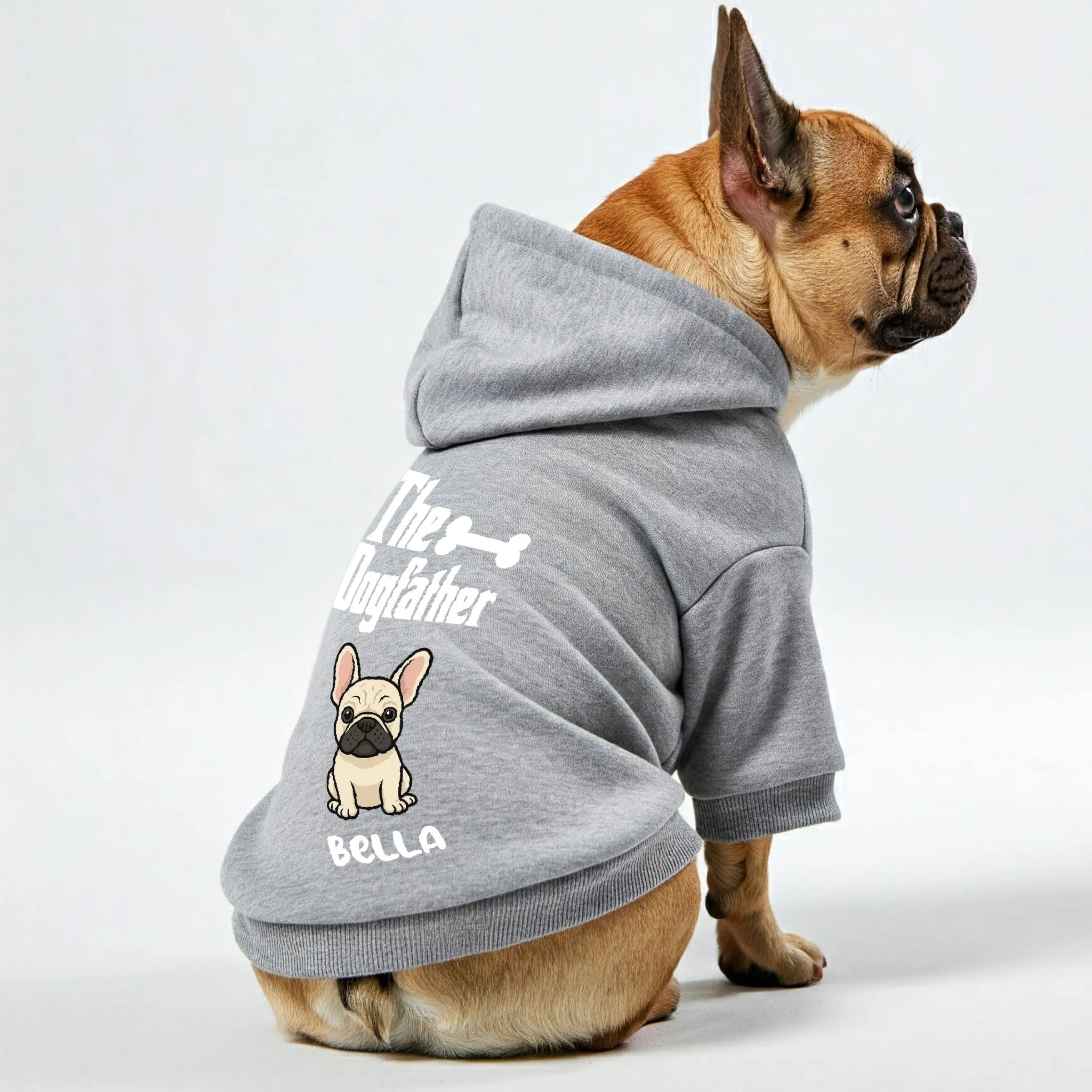 The Dogfather - Personalized French Bulldog hoodies with funny quotes, custom name, and custom clipart matching your Frenchie's color – Stylish, Cozy, and Premium 100% Cotton
