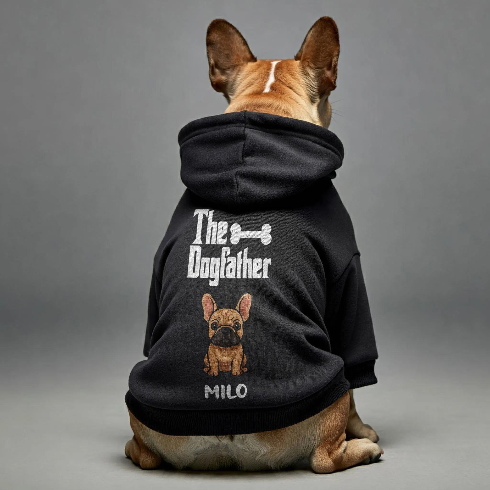 The Dogfather - Personalized French Bulldog hoodies with funny quotes, custom name, and custom clipart matching your Frenchie's color – Stylish, Cozy, and Premium 100% Cotton