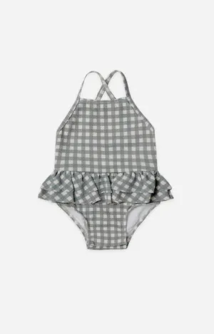 The Ruffled One-Piece Swimsuit - Seagreen Gingham - BABY