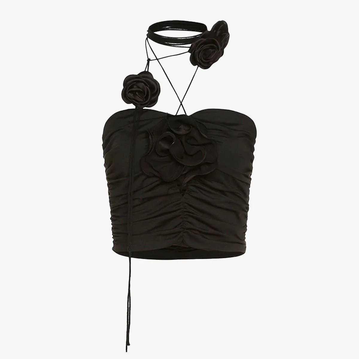 themeisles Deadly Black Roses Tube Crop Top