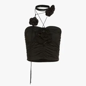 themeisles Deadly Black Roses Tube Crop Top