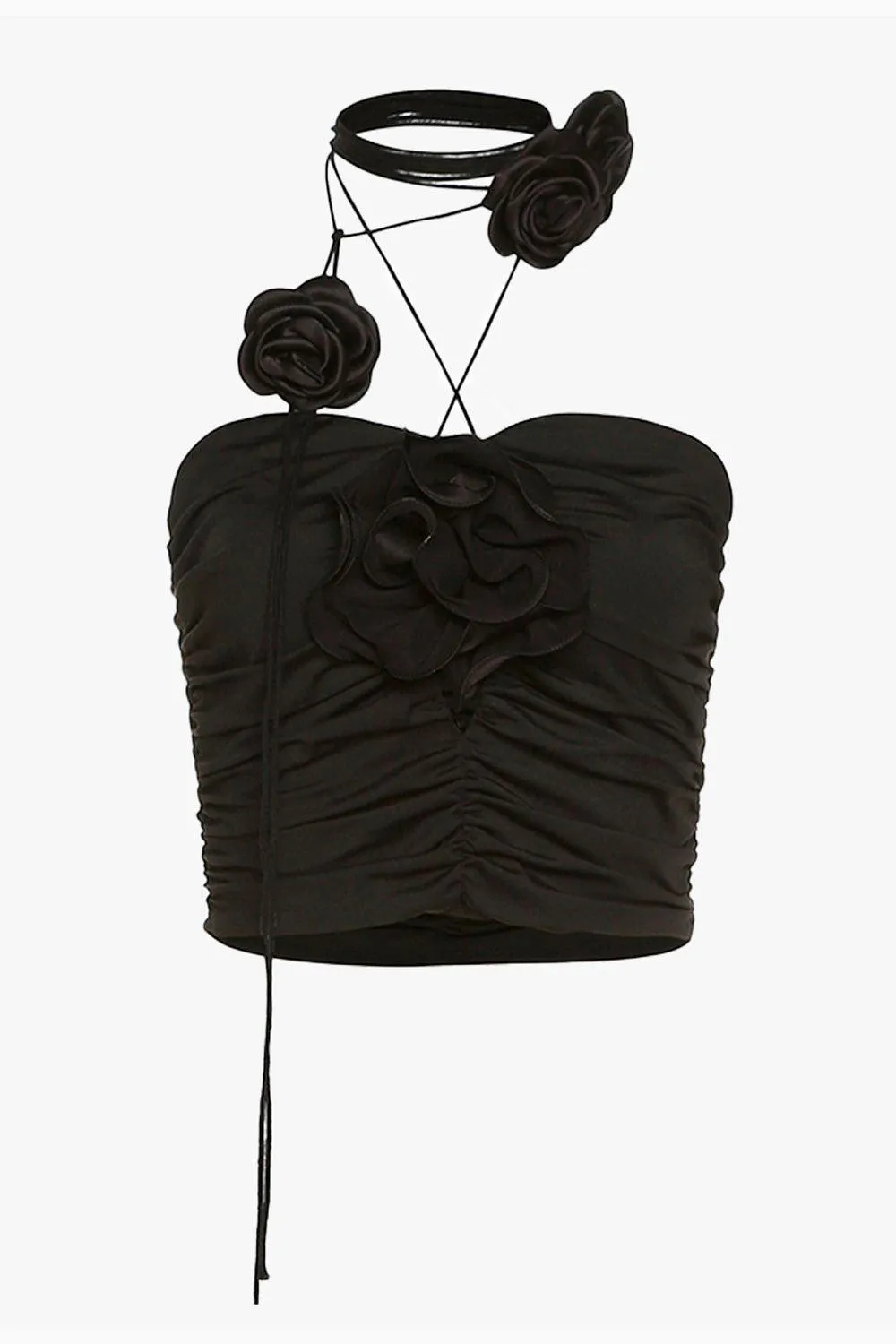 themeisles Deadly Black Roses Tube Crop Top