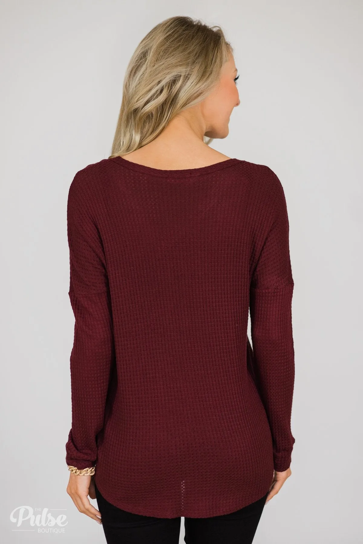 Thermal Button Knot Top- Burgundy