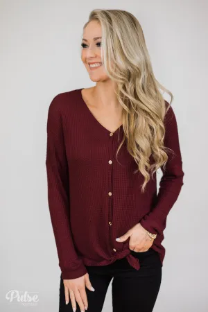 Thermal Button Knot Top- Burgundy