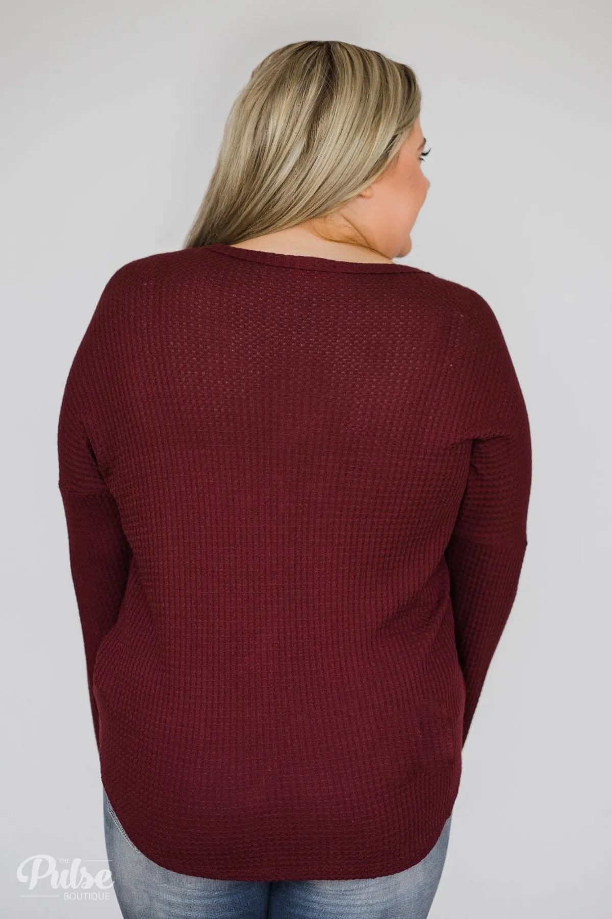 Thermal Button Knot Top- Burgundy