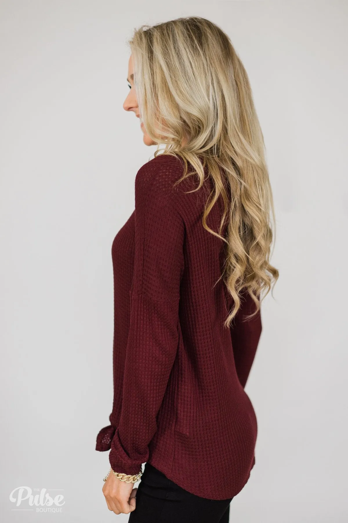 Thermal Button Knot Top- Burgundy