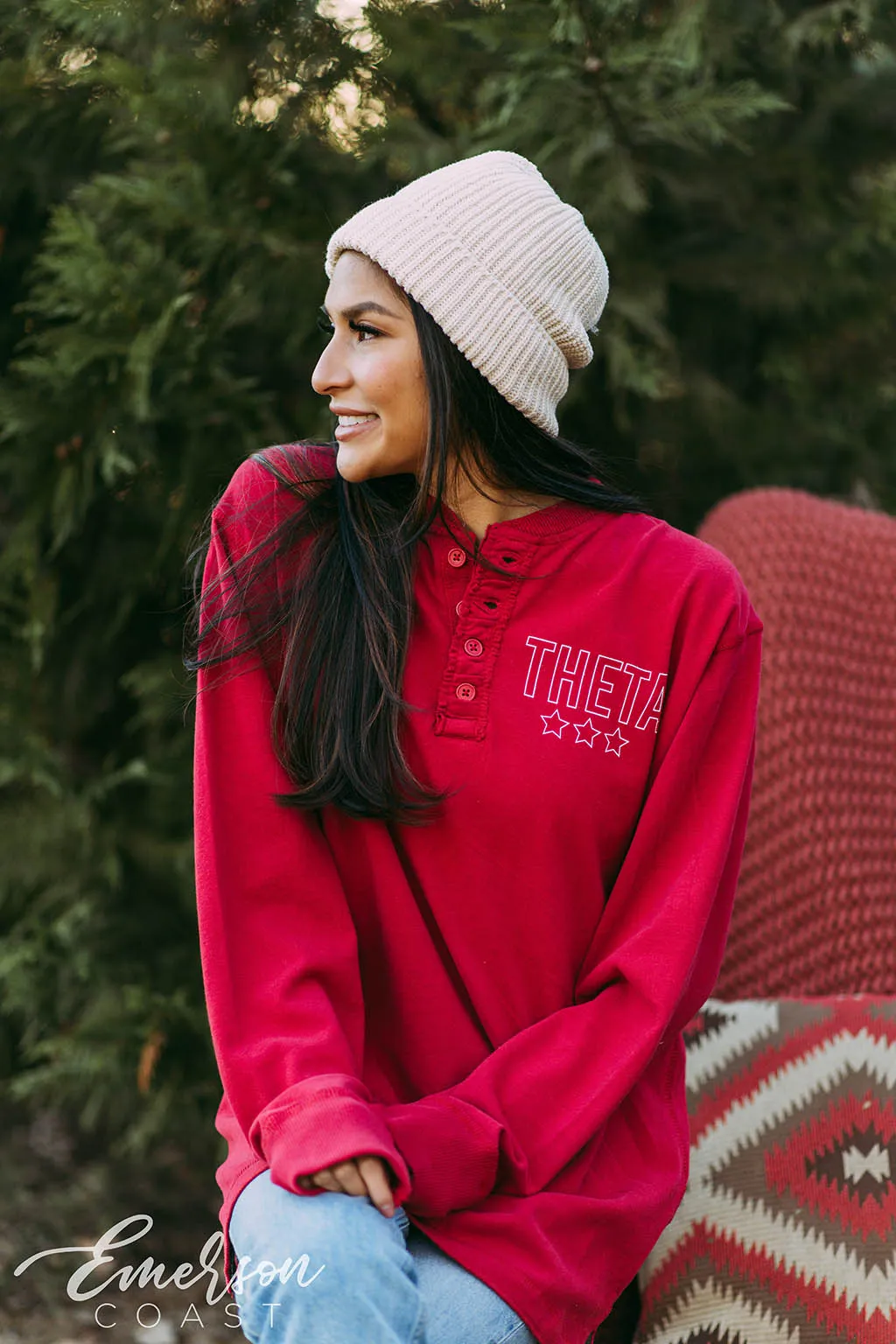 Theta Red Simple PR Henley