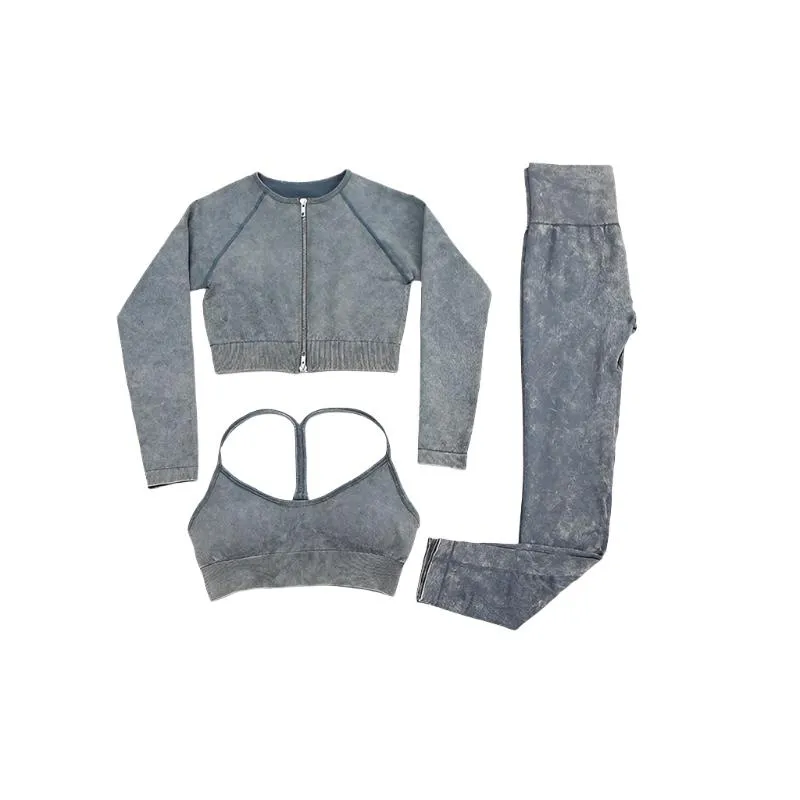 Three Piece Stone Wash Yoga Set