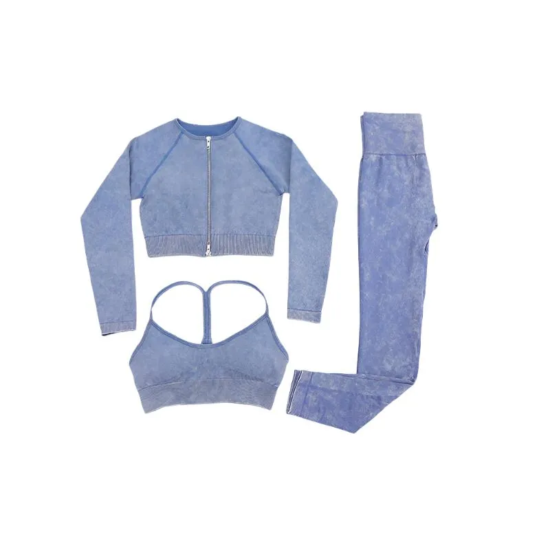 Three Piece Stone Wash Yoga Set