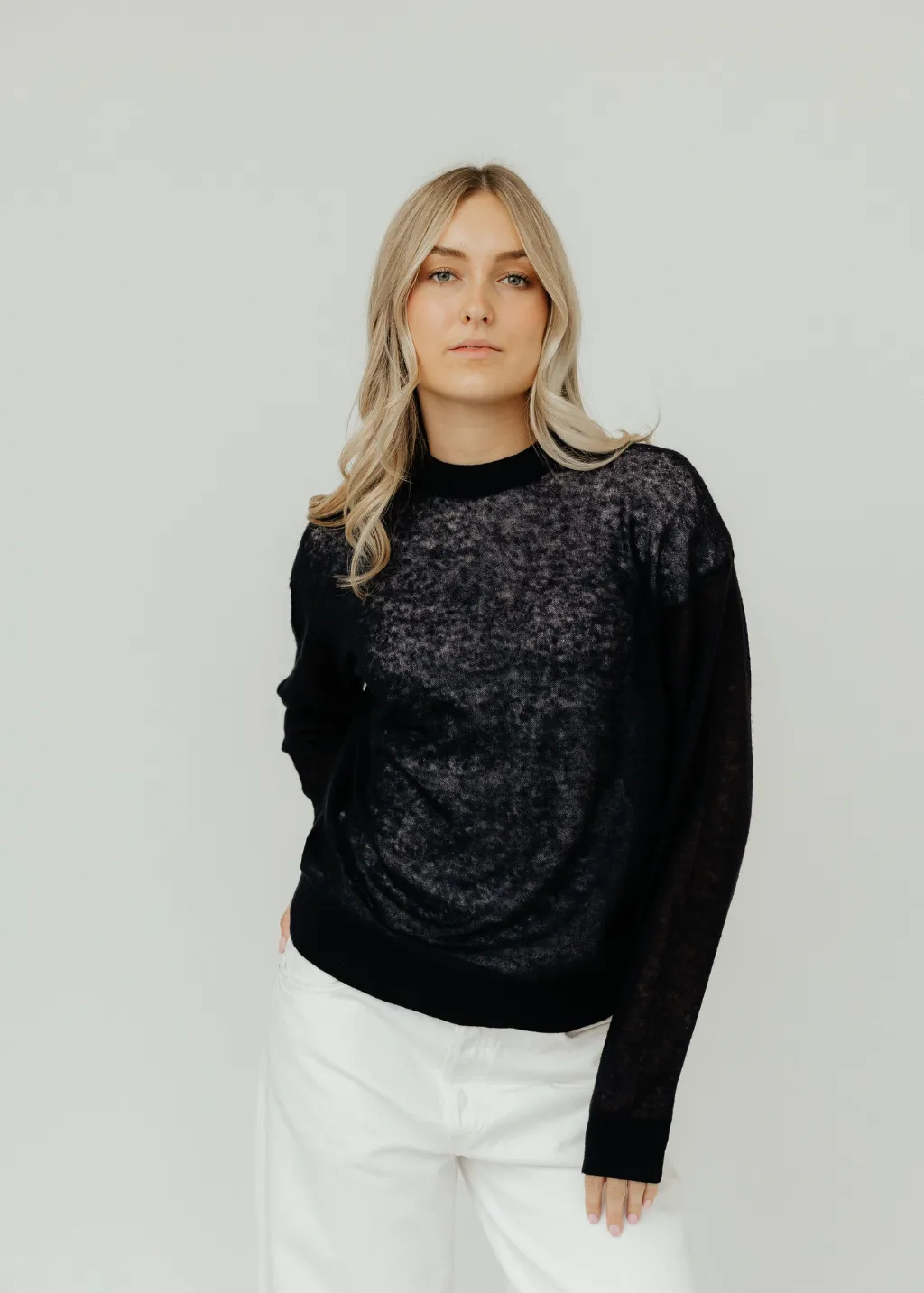 Tibi Sheer Sweater Crewneck Easy Pullover